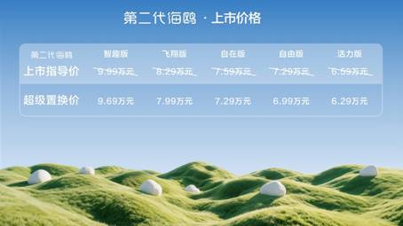 比亚迪第二代海鸥正式上市，五座布局，官方指导价6.59万元-9.99万元，置换补贴3000元